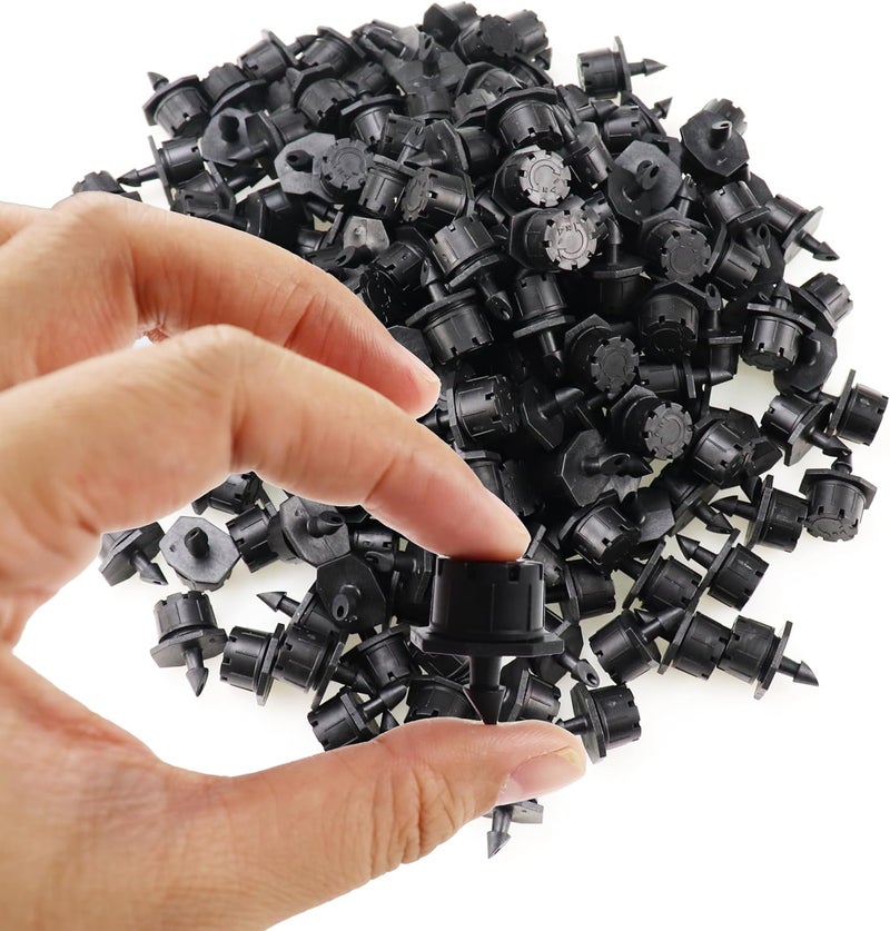 Nihfien 200 Pcs Adjustable Irrigation Drippers Sprinklers, Universal 1/4" Irrigation Micro Drip Emitters 8-Hole 360 Degree Watering Sprinkler for 4mm/7mm Garden Tube Watering System(Black) - Image 3